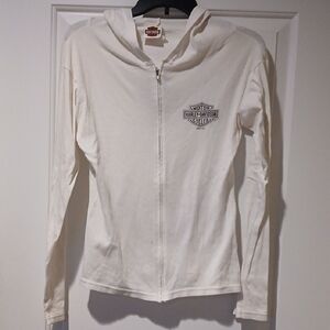 Harley-Davidson Women's White Full-Zip Hoodie with Chest Shield